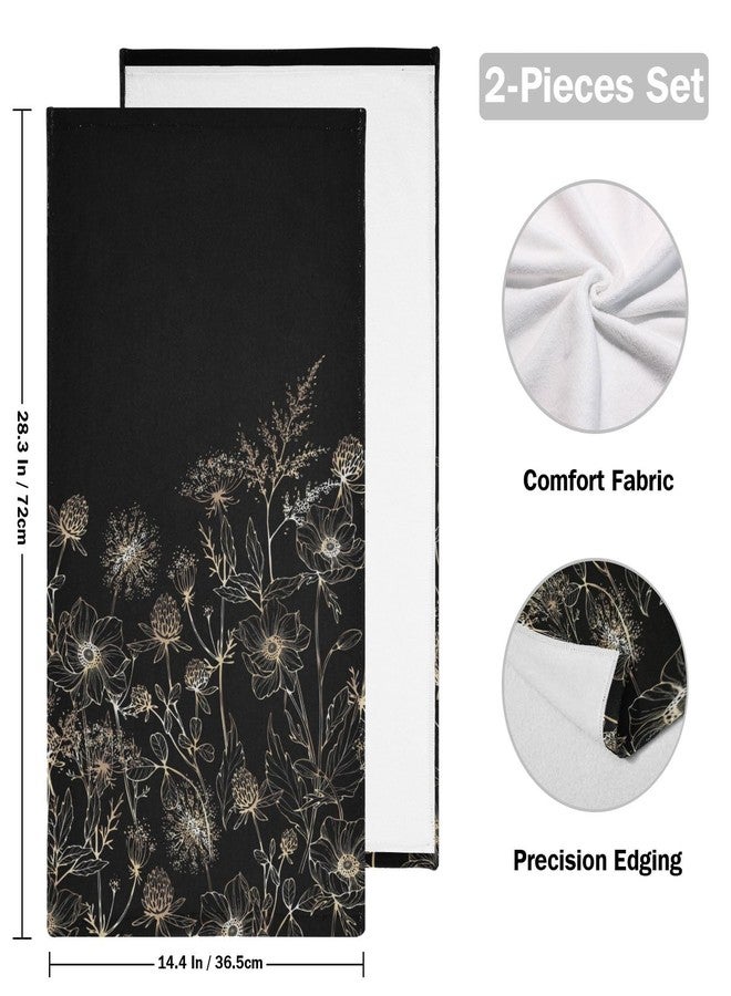 HATESAH 2 Pack Vintage Black Gold Floral Hand Towels for Bathroom,Soft Absorbent Aesthetic Wildflower Herbs Boho Botanical Plant Decorative Guest Bathroom Towels,Quick Dry Dish Kitchen Towels 14"x28" - Image 2